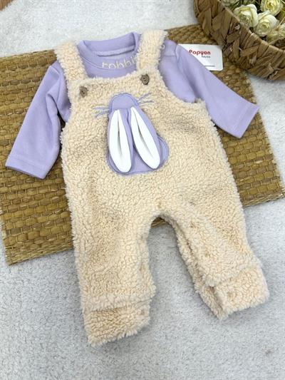 Rabbit 3ip Şardonlu Sweat Peluş Salopet Kız Bebek Takım (0-3/3-6/6-9/9-12 Ay)
