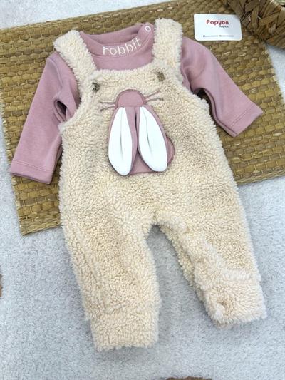 Rabbit 3ip Şardonlu Sweat Peluş Salopet Kız Bebek Takım (0-3/3-6/6-9/9-12 Ay)