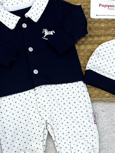 Sallanan At Nakışlı Bereli Erkek Bebek Tulum (0-3/3-6 Ay)