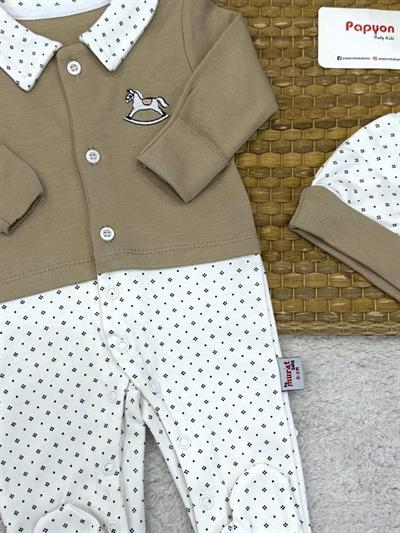 Sallanan At Nakışlı Bereli Erkek Bebek Tulum (0-3/3-6 Ay)