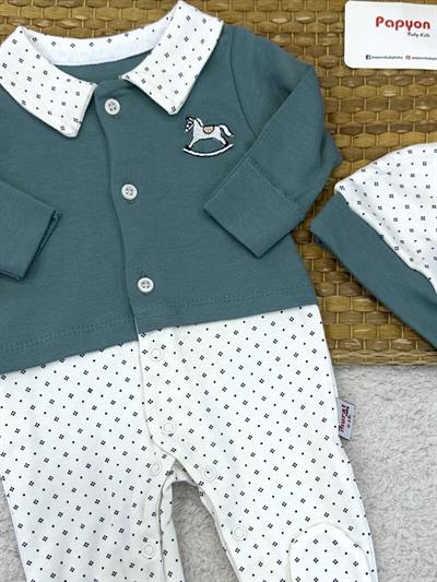 Sallanan At Nakışlı Bereli Erkek Bebek Tulum (0-3/3-6 Ay)