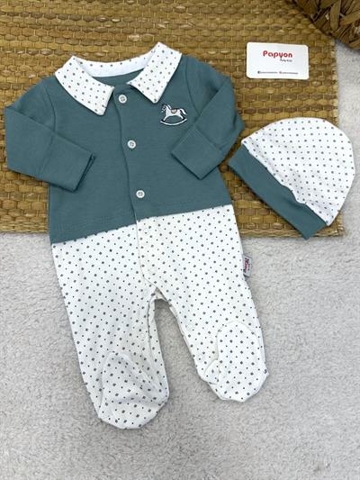 Sallanan At Nakışlı Bereli Erkek Bebek Tulum (0-3/3-6 Ay)