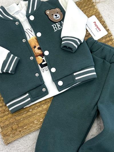 Süzene Ayıcık Nakışlı Kolej Ceketli 3ip Şardonlu Erkek Bebek 3lü Takım (6-9/9-12/12-18/18-24 Ay)