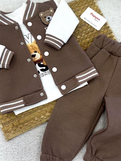 Süzene Ayıcık Nakışlı Kolej Ceketli 3ip Şardonlu Erkek Bebek 3lü Takım (6-9/9-12/12-18/18-24 Ay)