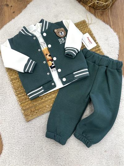 Süzene Ayıcık Nakışlı Kolej Ceketli 3ip Şardonlu Erkek Bebek 3lü Takım (6-9/9-12/12-18/18-24 Ay)