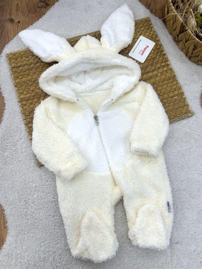 Tavşan Kulaklı Kapşonlu Bebek Peluş Tulum (0-3/3-6/6-9/9-12 Ay)