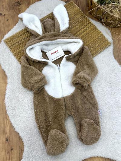 Tavşan Kulaklı Kapşonlu Bebek Peluş Tulum (0-3/3-6/6-9/9-12 Ay)