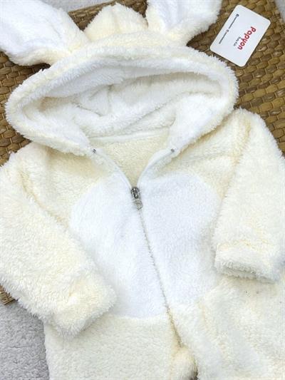 Tavşan Kulaklı Kapşonlu Bebek Peluş Tulum (0-3/3-6/6-9/9-12 Ay)