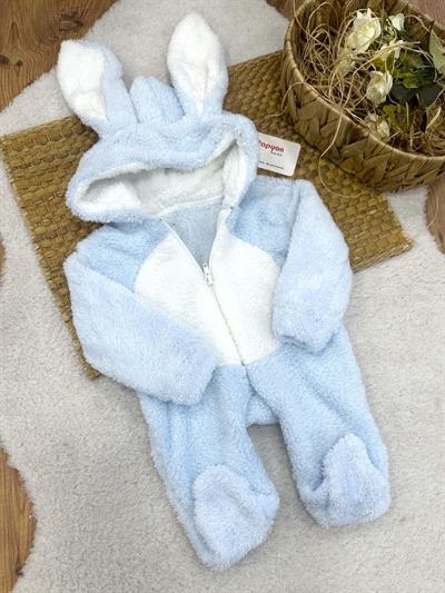 Tavşan Kulaklı Kapşonlu Bebek Peluş Tulum (0-3/3-6/6-9/9-12 Ay)