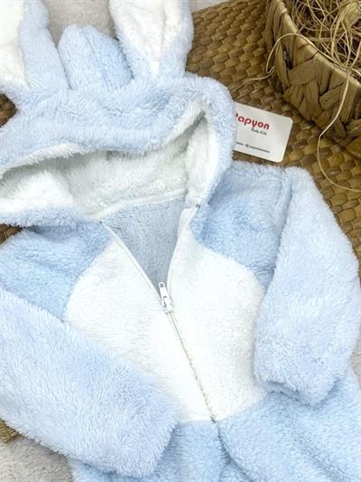 Tavşan Kulaklı Kapşonlu Bebek Peluş Tulum (0-3/3-6/6-9/9-12 Ay)