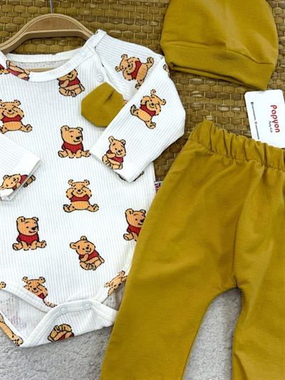 Winnie The Pooh Baskılı Bebek 3lü Takım (0-3/3-6/6-9/9-12 Ay)