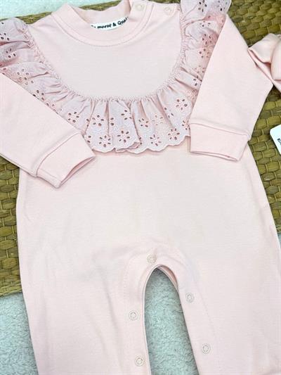 Yaka Güpürlü Kız Bebek Bandanalı Tulum (0-3/3-6/6-9/9-12 Ay)