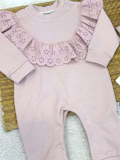 Yaka Güpürlü Kız Bebek Bandanalı Tulum (0-3/3-6/6-9/9-12 Ay)