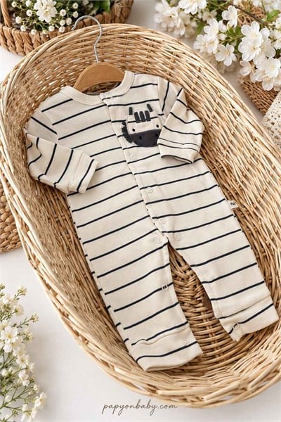 Zürafa ve Zebra Nakışlı Erkek Bebek 2li Patikli Tulum Seti (%100 Pamuk)(0-3 Ay)