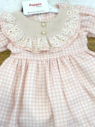  Dantelli Yakalı Ekose Kız Bebek Elbise (6-9/9-12/12-18/18-24 Ay)