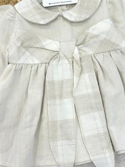 Ekose Yakalı Fiyonk Detaylı Kız Bebek Elbise (6-9/9-12/12-18/18-24 Ay)