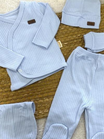 Baby Armalı Fitilli Düz Renk Yenidoğan Bebek 5li Zıbın Set