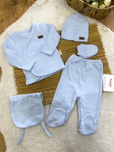 Baby Armalı Fitilli Düz Renk Yenidoğan Bebek 5li Zıbın Set
