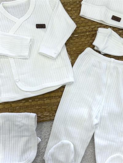 Baby Armalı Fitilli Düz Renk Yenidoğan Bebek 5li Zıbın Set