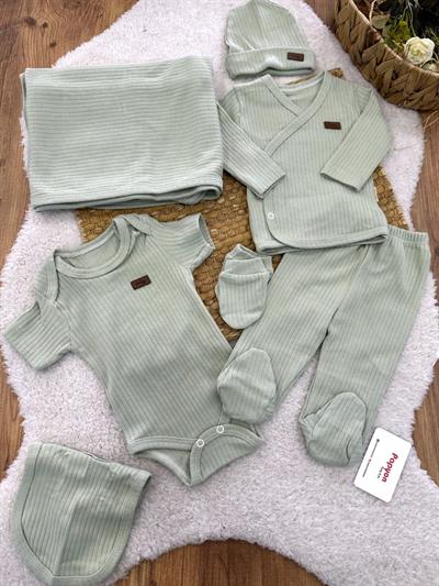 Baby Armalı Fitilli Düz Renk Yenidoğan Erkek Bebek 7li Hastane Çıkışı