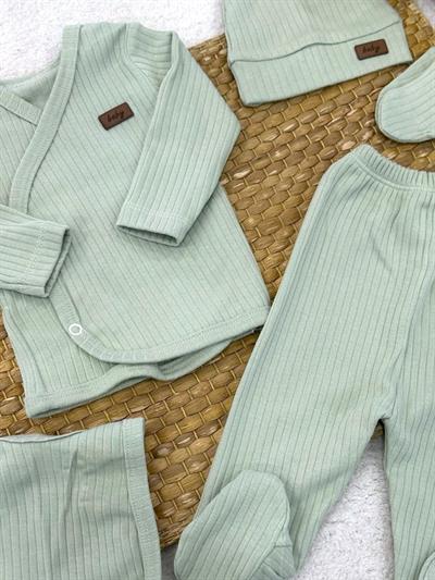 Baby Armalı Fitilli Düz Renk Yenidoğan Bebek 5li Zıbın Set