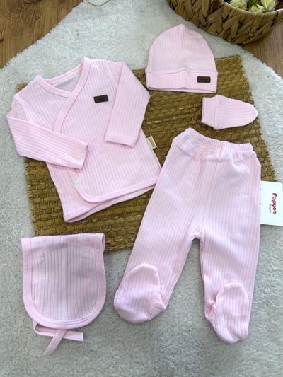Baby Armalı Fitilli Düz Renk Yenidoğan Bebek 5li Zıbın Set
