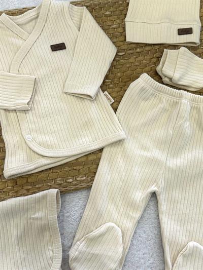 Baby Armalı Fitilli Düz Renk Yenidoğan Bebek 5li Zıbın Set