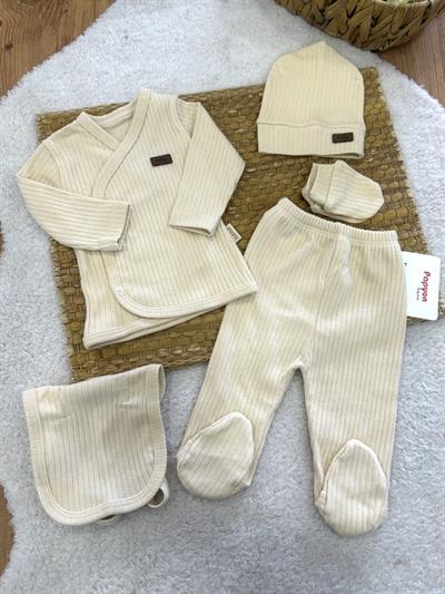 Baby Armalı Fitilli Düz Renk Yenidoğan Bebek 5li Zıbın Set