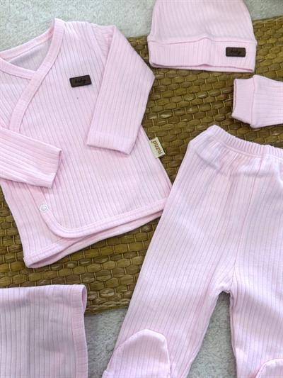 Baby Armalı Fitilli Düz Renk Yenidoğan Bebek 5li Zıbın Set