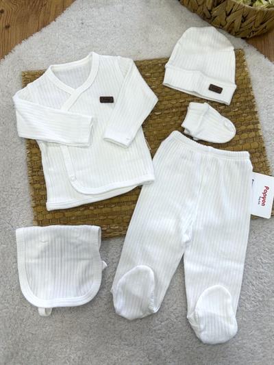 Baby Armalı Fitilli Düz Renk Yenidoğan Bebek 5li Zıbın Set