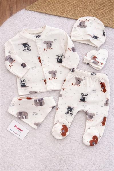 Panda Baskılı Yenidoğan Bebek 5li Zıbın Set