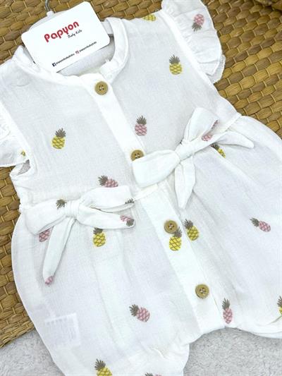 Ananas Desenli Kız Bebek Müslin Tulum (3-6/6-9/9-12/12-18 Ay)