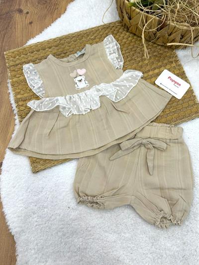 Kalpli Ayı Nakışlı Tüllü Kız Bebek Şortlu Takım (3-6/6-9/9-12/12-18 Ay)