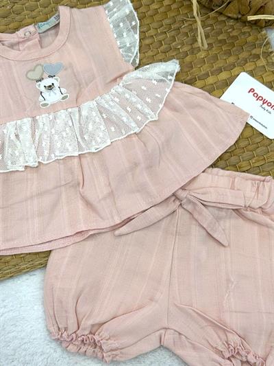 Kalpli Ayı Nakışlı Tüllü Kız Bebek Şortlu Takım (3-6/6-9/9-12/12-18 Ay)