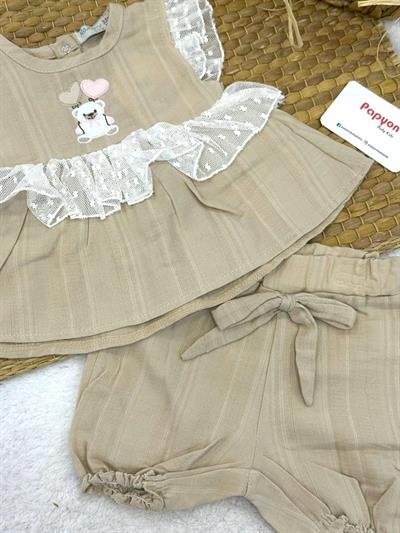 Kalpli Ayı Nakışlı Tüllü Kız Bebek Şortlu Takım (3-6/6-9/9-12/12-18 Ay)