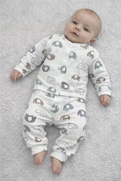 Fil Desenli Raporlu Önden Çıtçıtlı Bebek Pijama Takımı (0-3/3-6/6-9 Ay)