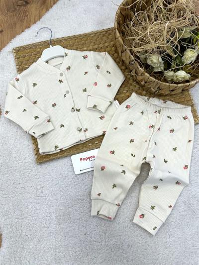 Lale Desenli Raporlu Önden Çıtçıtlı Kız Bebek Pijama Takımı (0-3/3-6/6-9 Ay)