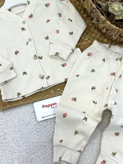 Lale Desenli Raporlu Önden Çıtçıtlı Kız Bebek Pijama Takımı (0-3/3-6/6-9 Ay)