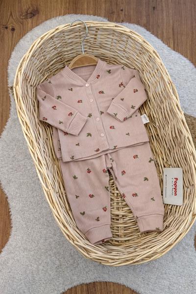 Lale Desenli Raporlu Önden Çıtçıtlı Kız Bebek Pijama Takımı (0-3/3-6/6-9 Ay)