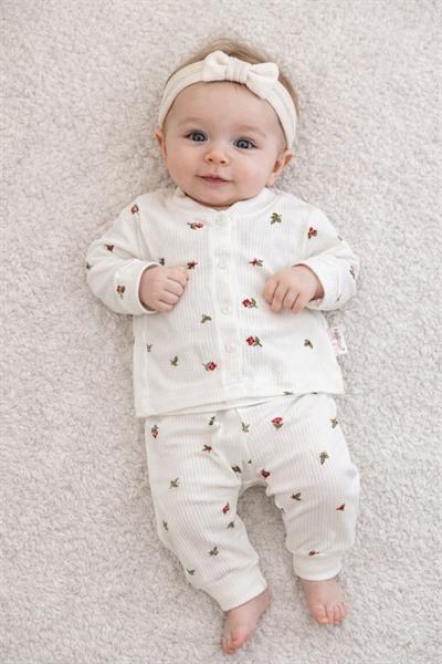 Lale Desenli Raporlu Önden Çıtçıtlı Kız Bebek Pijama Takımı (0-3/3-6/6-9 Ay)