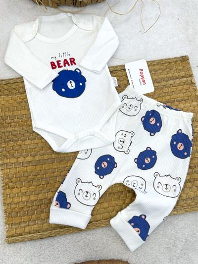 Raporlu Ayıcık Baskılı Çıtçıtlı Badi Alt Erkek Bebek 2li Takım 0-3/3-6/6-9 Ay