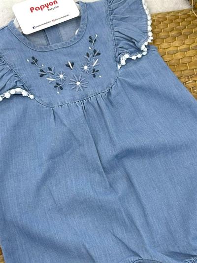 Ayers Çiçek Nakışlı Aplikeli Kız Bebek Yazlık Kot Şort Tulum (3-6/6-9/9-12 Ay)