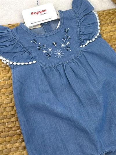 Ayers Çiçek Nakışlı Aplikeli Kız Bebek Yazlık Kot Şort Tulum (3-6/6-9/9-12 Ay)