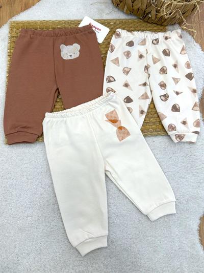 Bear Baskılı Erkek Bebek 3lü Manşetli Alt (0-3/3-6 Ay)