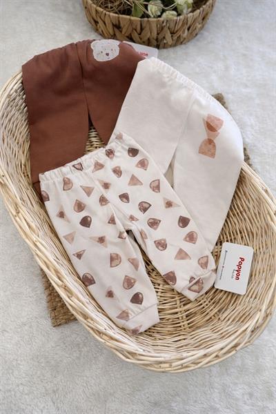 Bear Baskılı Erkek Bebek 3lü Manşetli Alt (0-3/3-6 Ay)