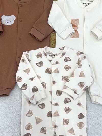 Bear Baskılı Erkek Bebek 3lü Manşetli Tulum (0-3/3-6 Ay)