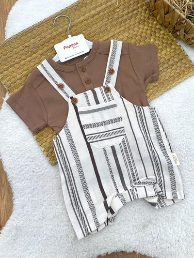 Bigbull Tişörtlü Çizgili Salopetli Erkek Bebek Takım (6-9/9-12/12-18/18-24 Ay)