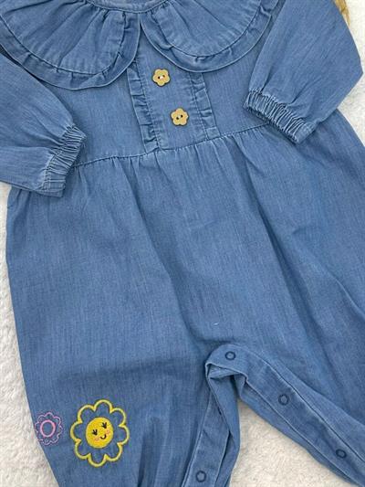 Çiçek Nakışlı Kız Bebek Kot Tulum (3-6/6-9/9-12 Ay)