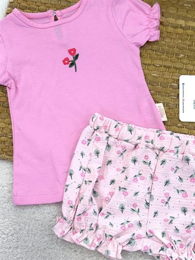 Çıtır Çiçekli Tişört Jakarlı Şort Kız Bebek 2li Takım (6-9/9-12/12-18/18-24 Ay)