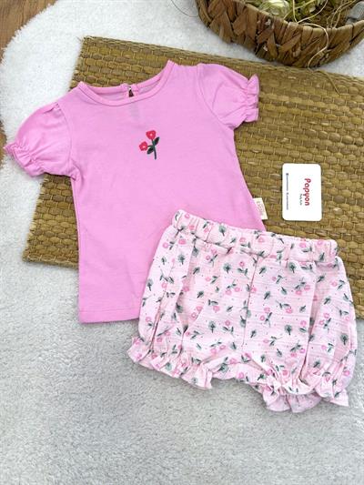 Çıtır Çiçekli Tişört Jakarlı Şort Kız Bebek 2li Takım (6-9/9-12/12-18/18-24 Ay)